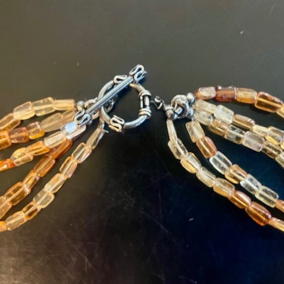 Orange Red Yellow Brown Spessartitle squ bead necklace W/ Steph Dweck Pin - Picture 6 of 12